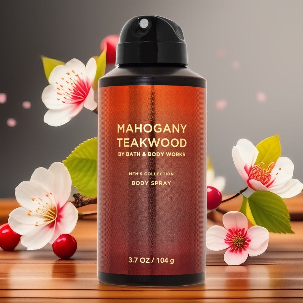 Men’s Mahogany Teakwood Body Spray by Bath and Body Works.