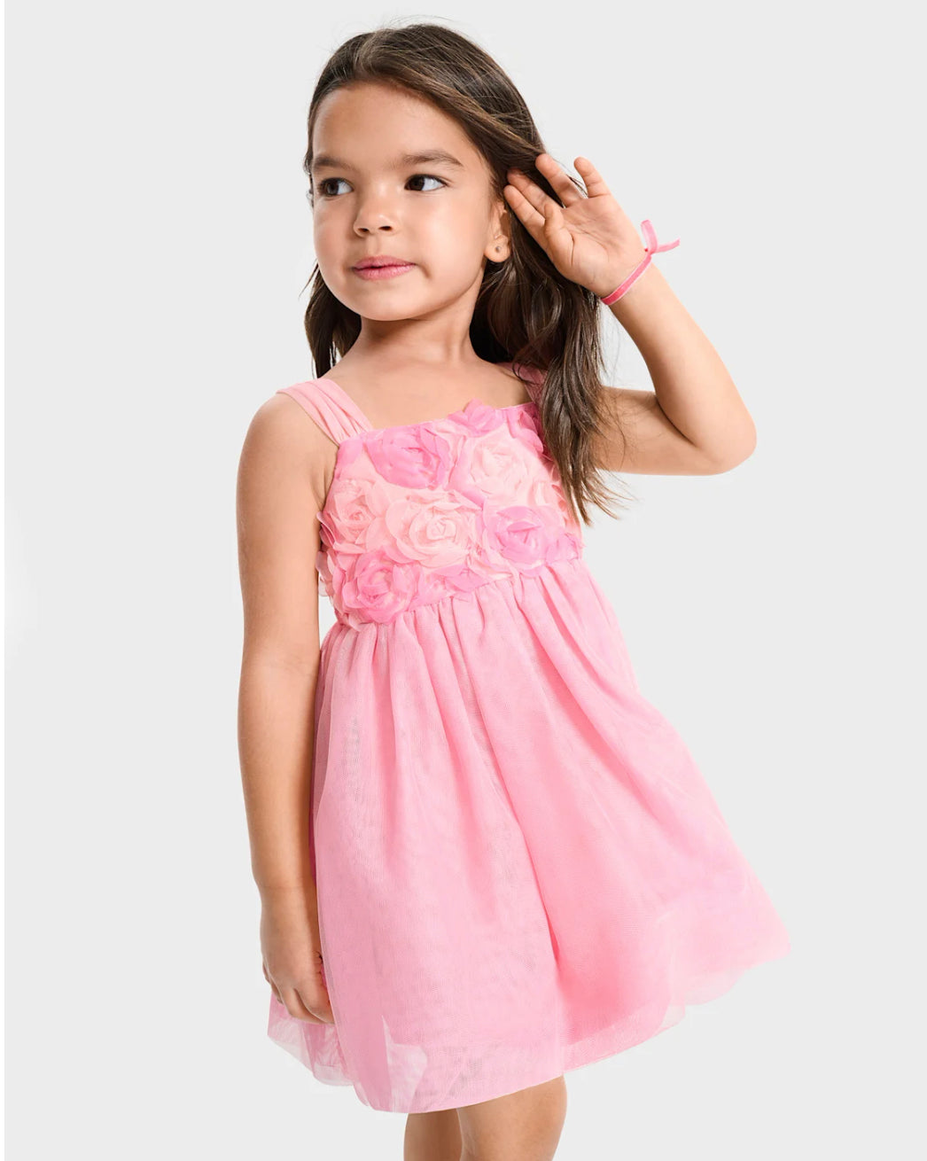 Girls 3D Rosette Mesh Fit and Flare Dress
