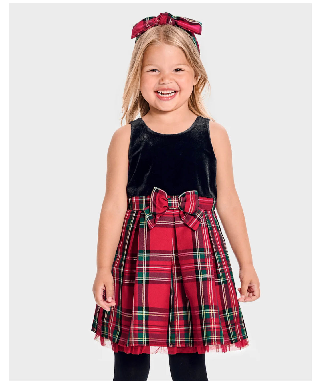 Toddler Girls Plaid Velour and Flare Dress.