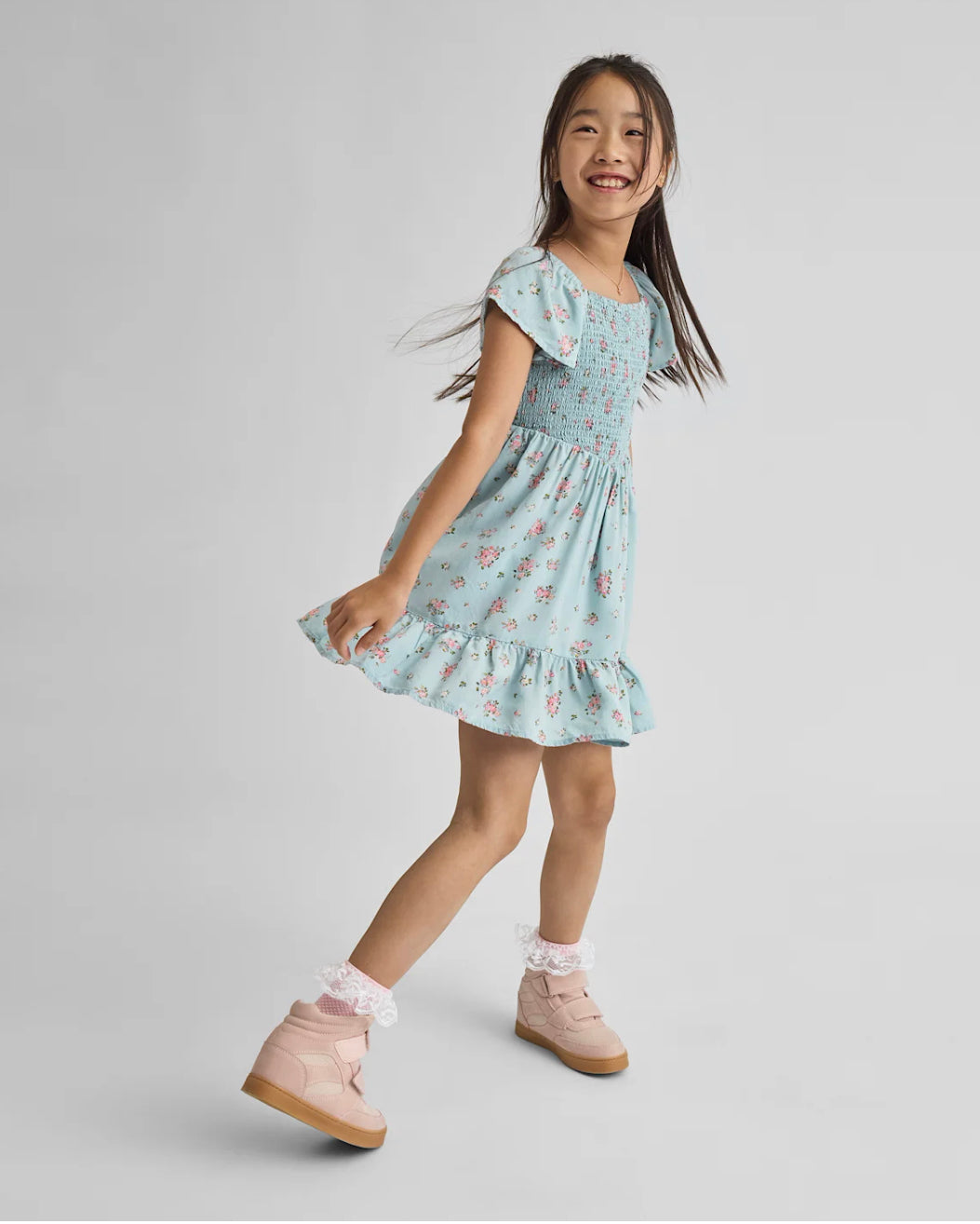 Girls Floral Smocked Dress