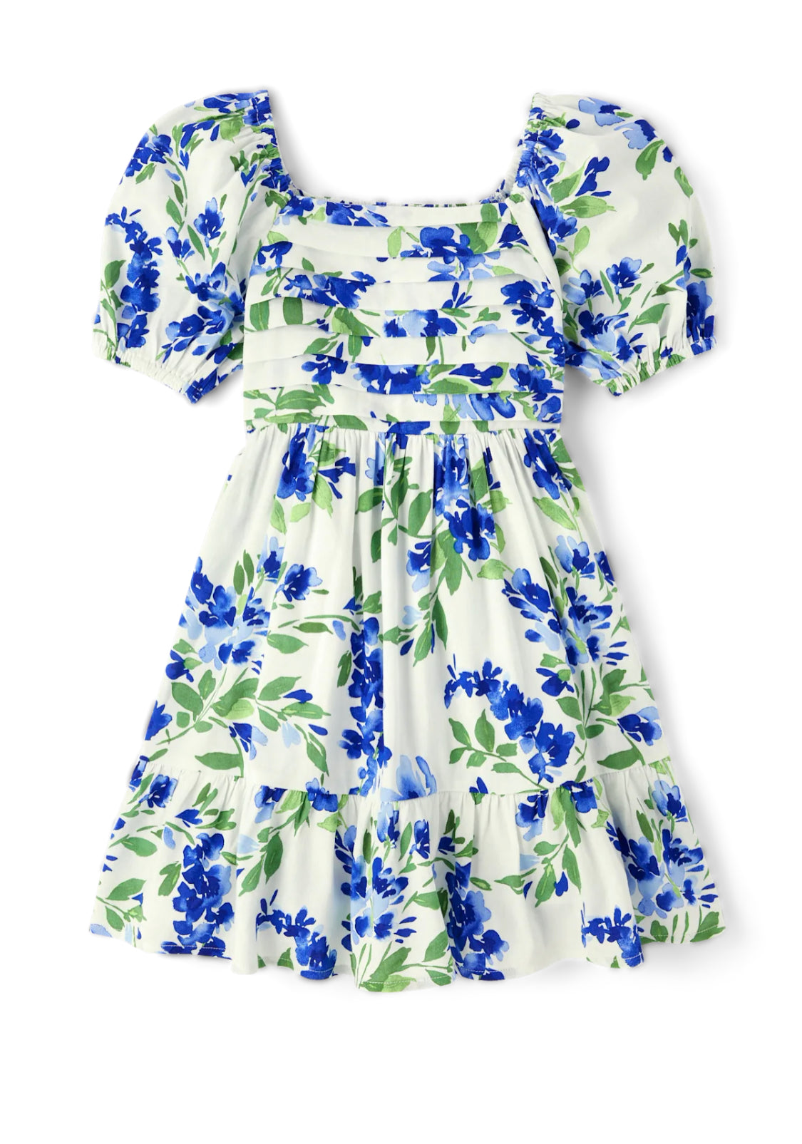 Girls Floral Pleated Ruffle Dress