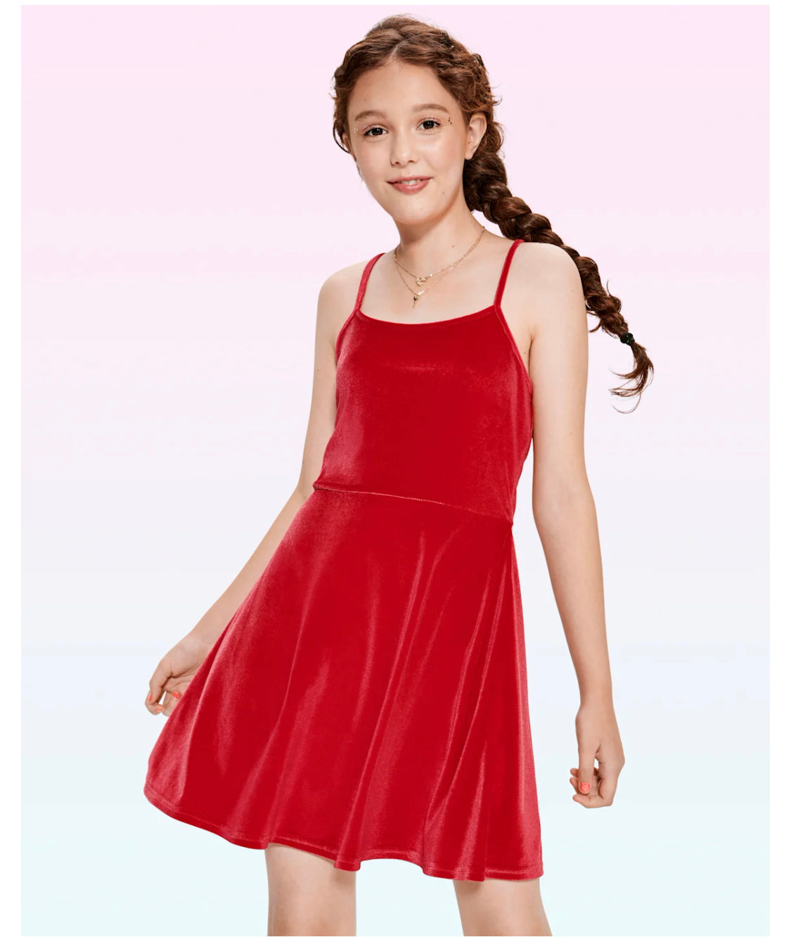 Teen Girls Velour Strapped Skater Dress.
