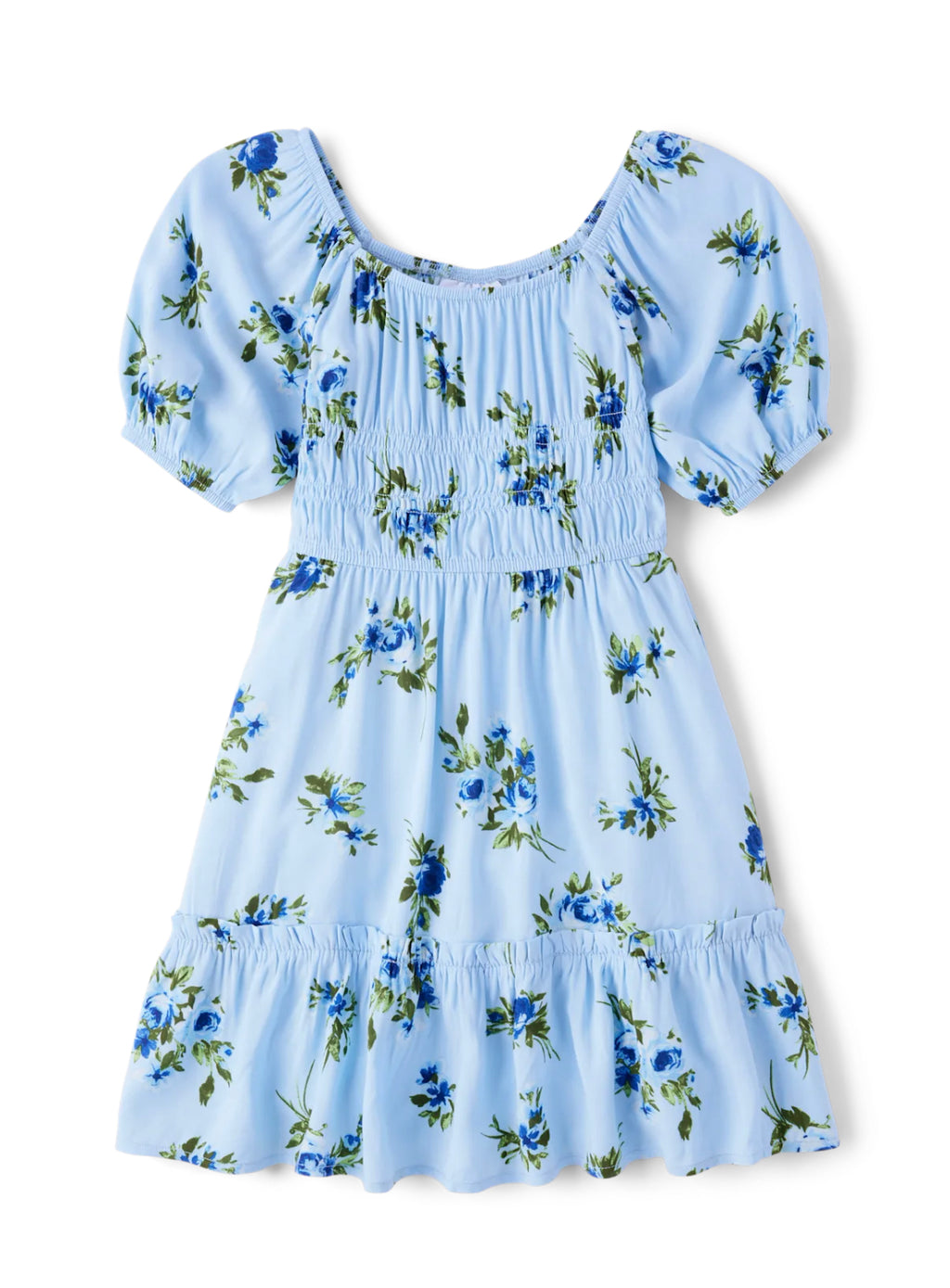 Girls Floral Smocked Ruffle Dress.