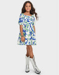 Girls Floral Pleated Ruffle Dress