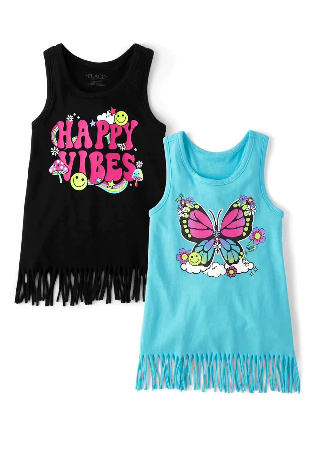 Girls Happy Vibes Fringe Tank Top 2-Pack
