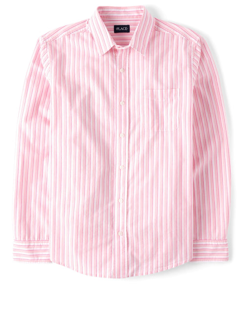 Men’s Place Striped Cotton Poplin Button Up Shirt