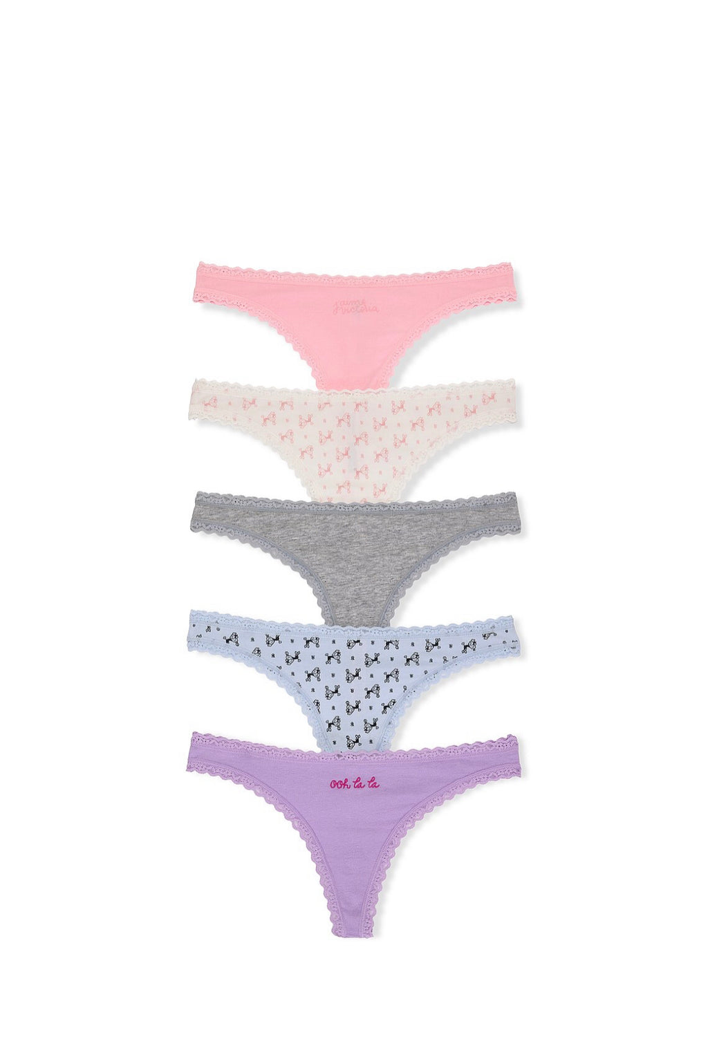 Women’s 5-Pack Cotton Lace-Trim Thong Panty by Victoria’s Secret.