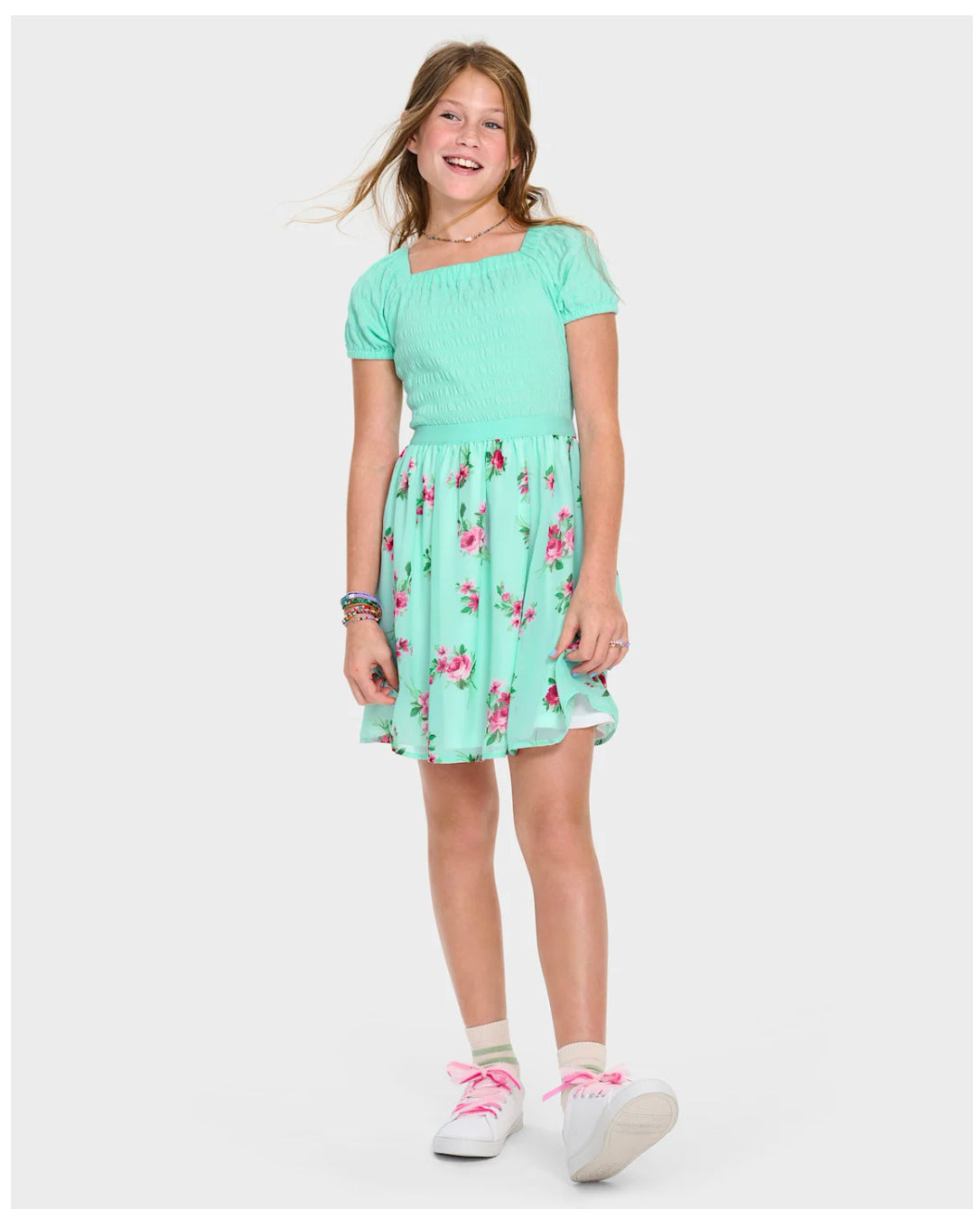 Girls Floral Smocked Fit and Flare Dress