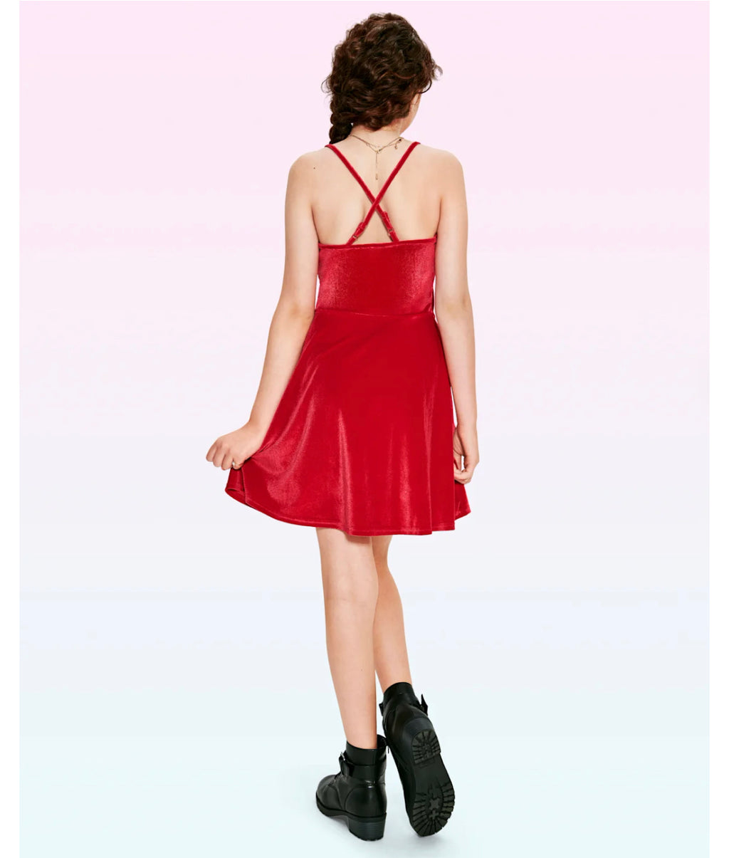 Teen Girls Velour Strapped Skater Dress.