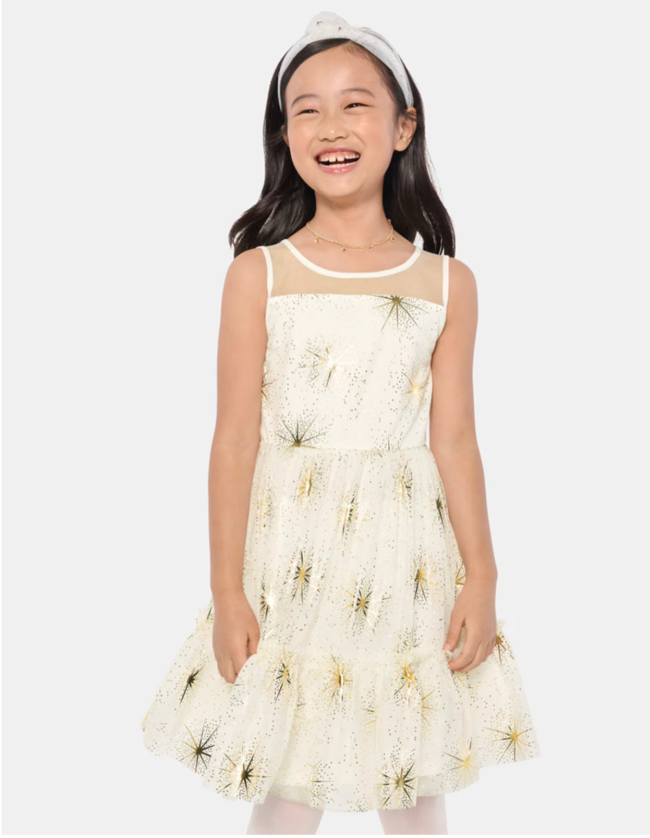 Girls Foil Star Mesh Raffle Dress.