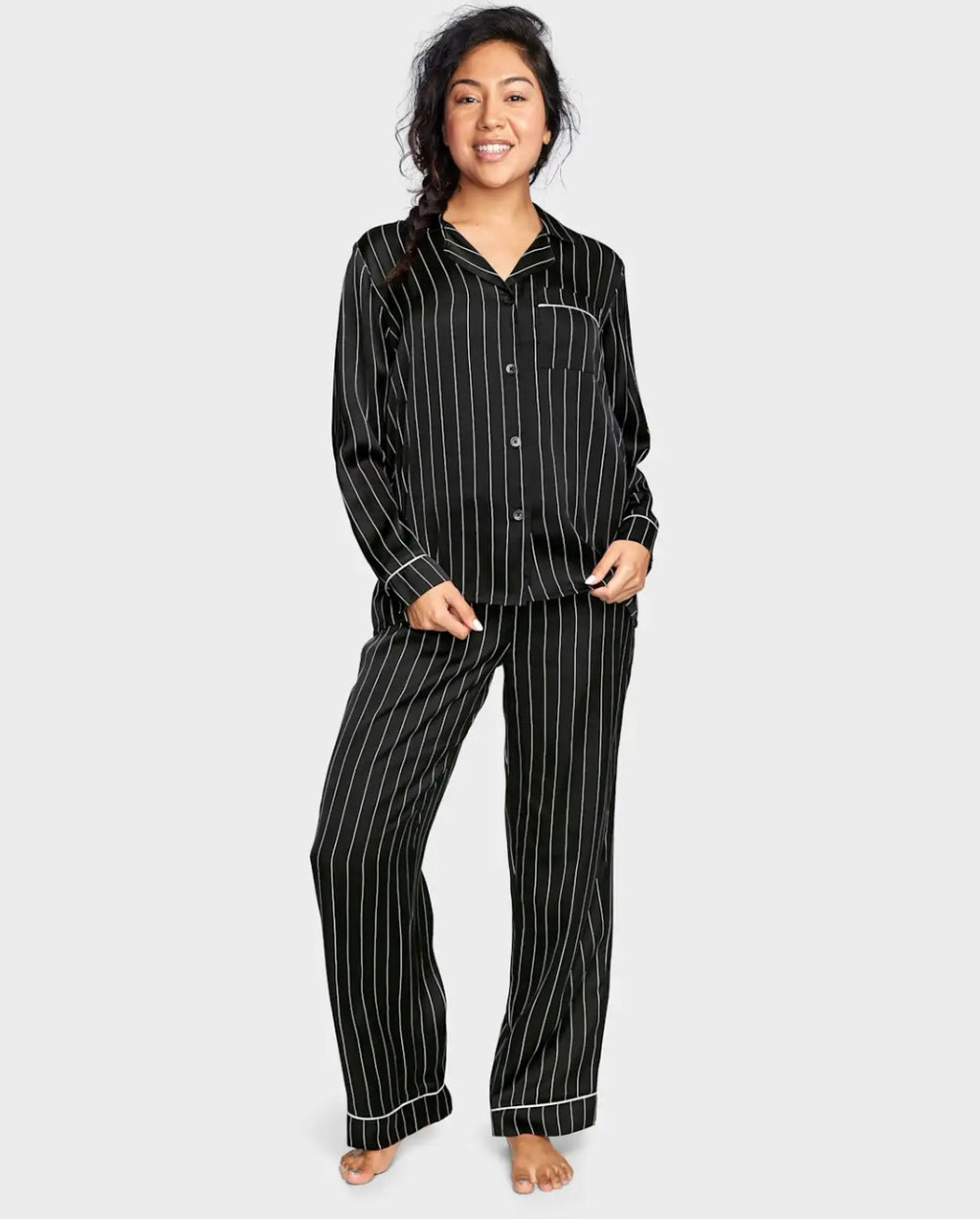 Women’s Print Satin Pajamas- Black