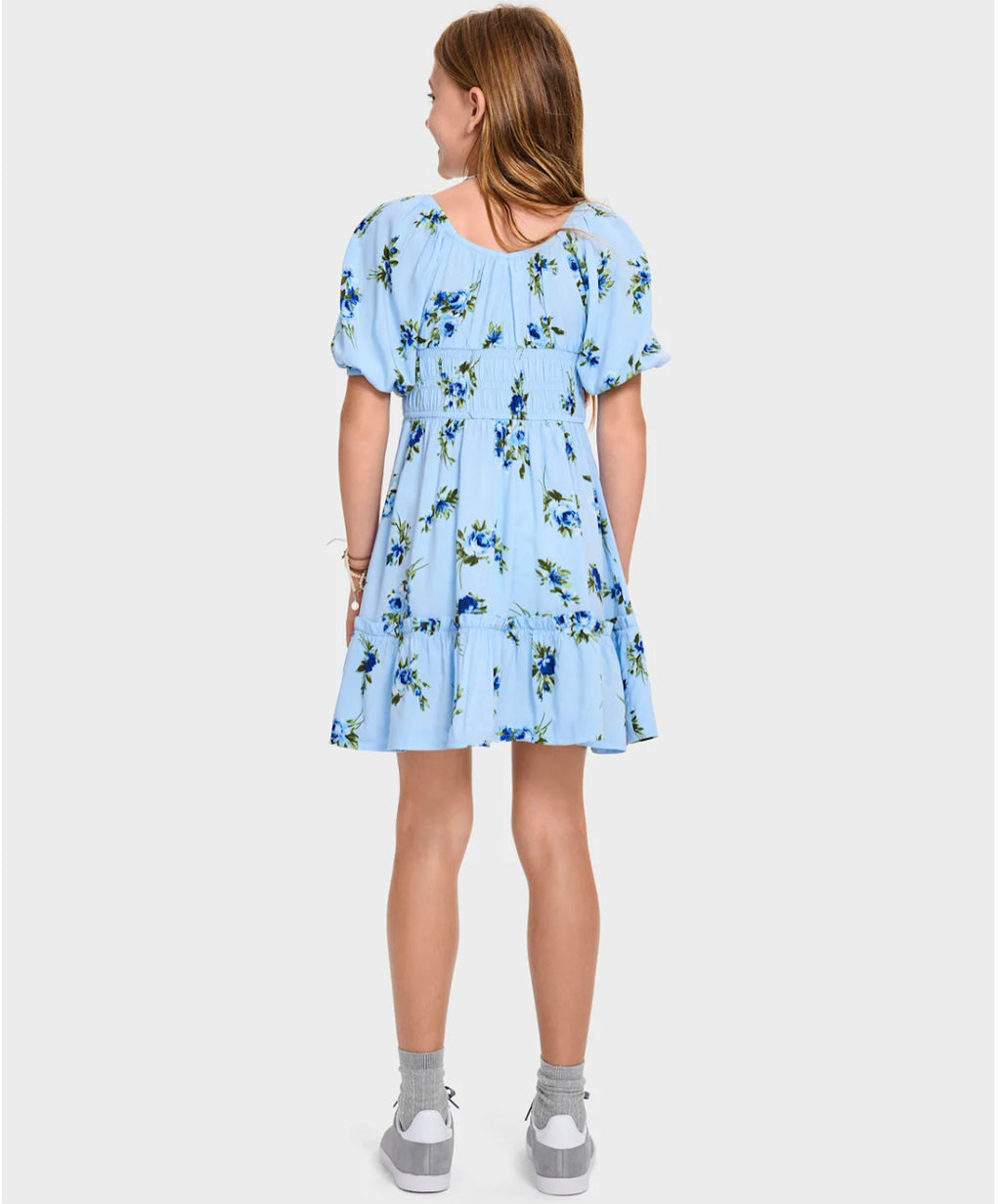 Girls Floral Smocked Ruffle Dress.