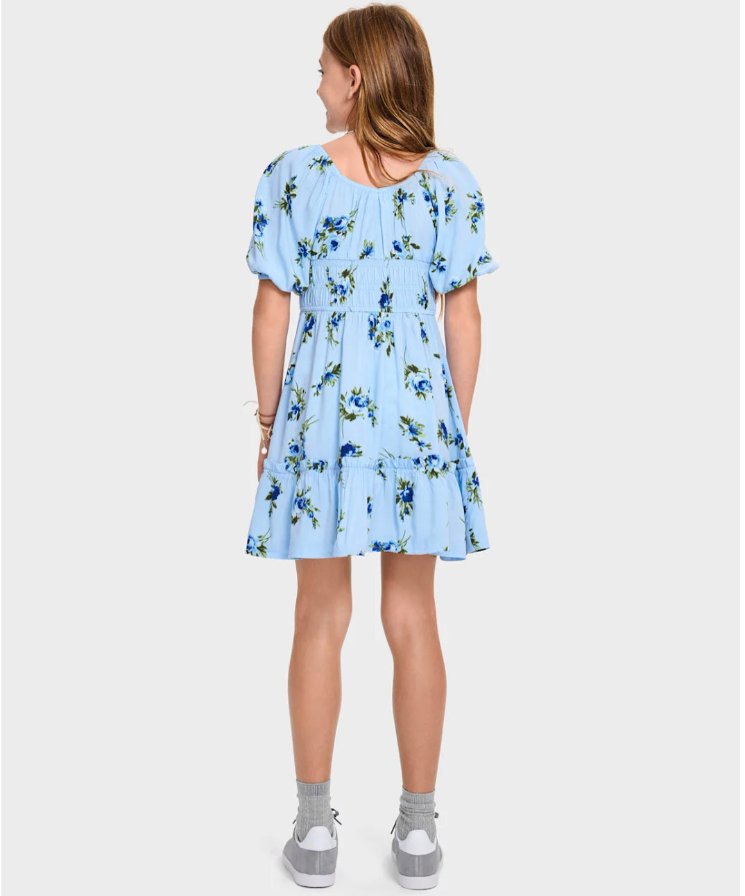 Girls Floral Smocked Ruffle Dress.