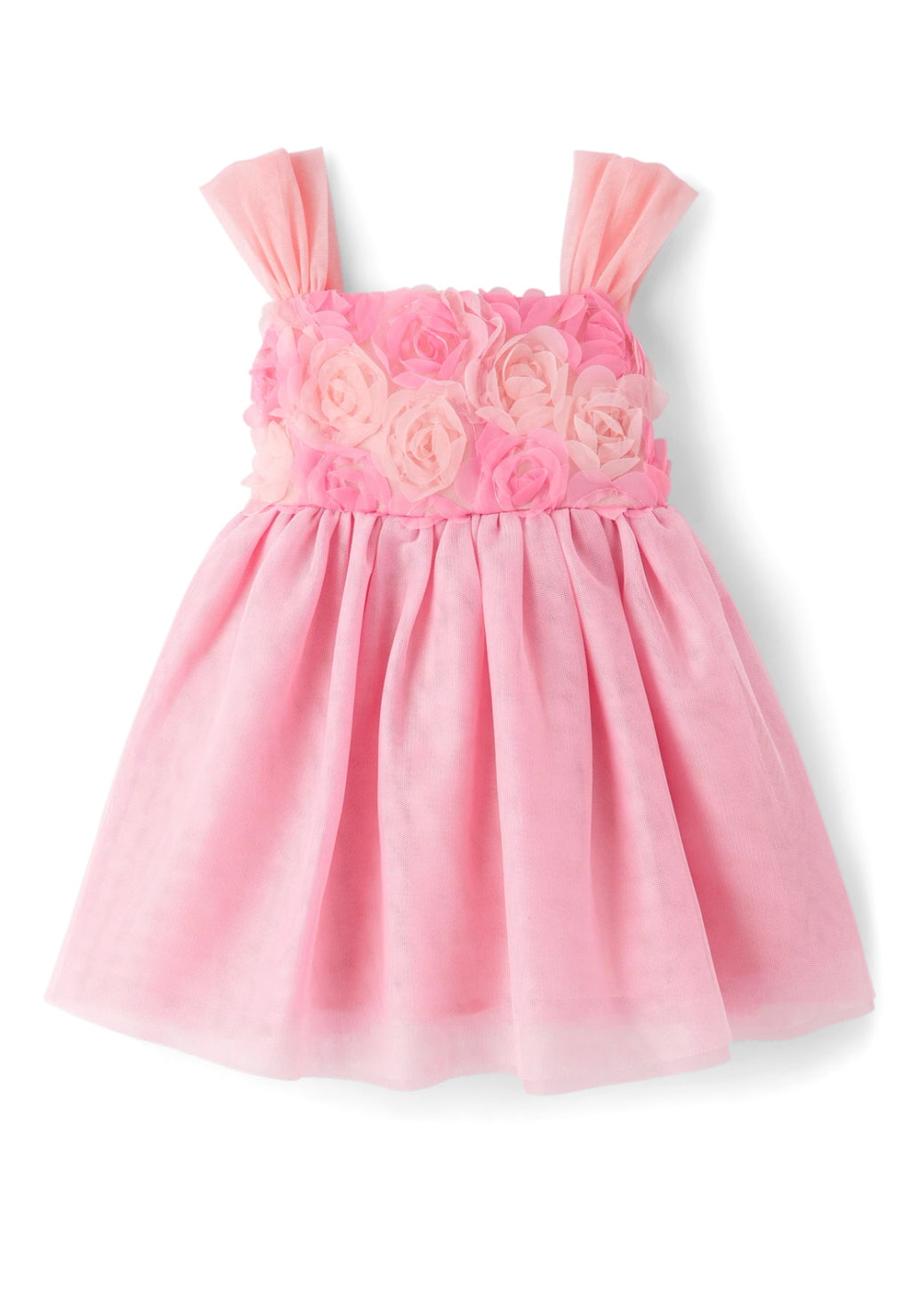 Girls 3D Rosette Mesh Fit and Flare Dress