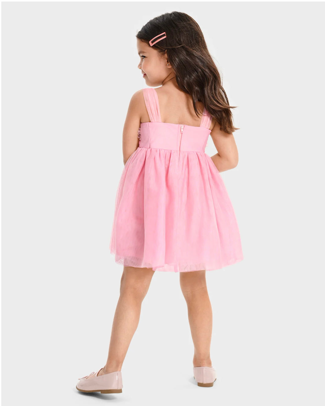 Girls 3D Rosette Mesh Fit and Flare Dress