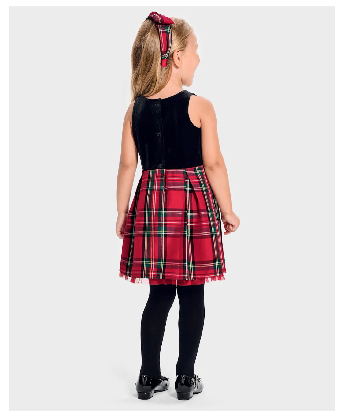 Toddler Girls Plaid Velour and Flare Dress.