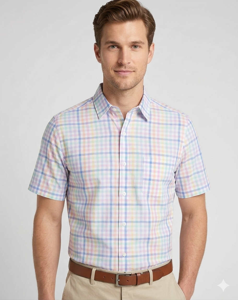 Men’s Place Gingham Cotton Poplin Button Up Shirt.