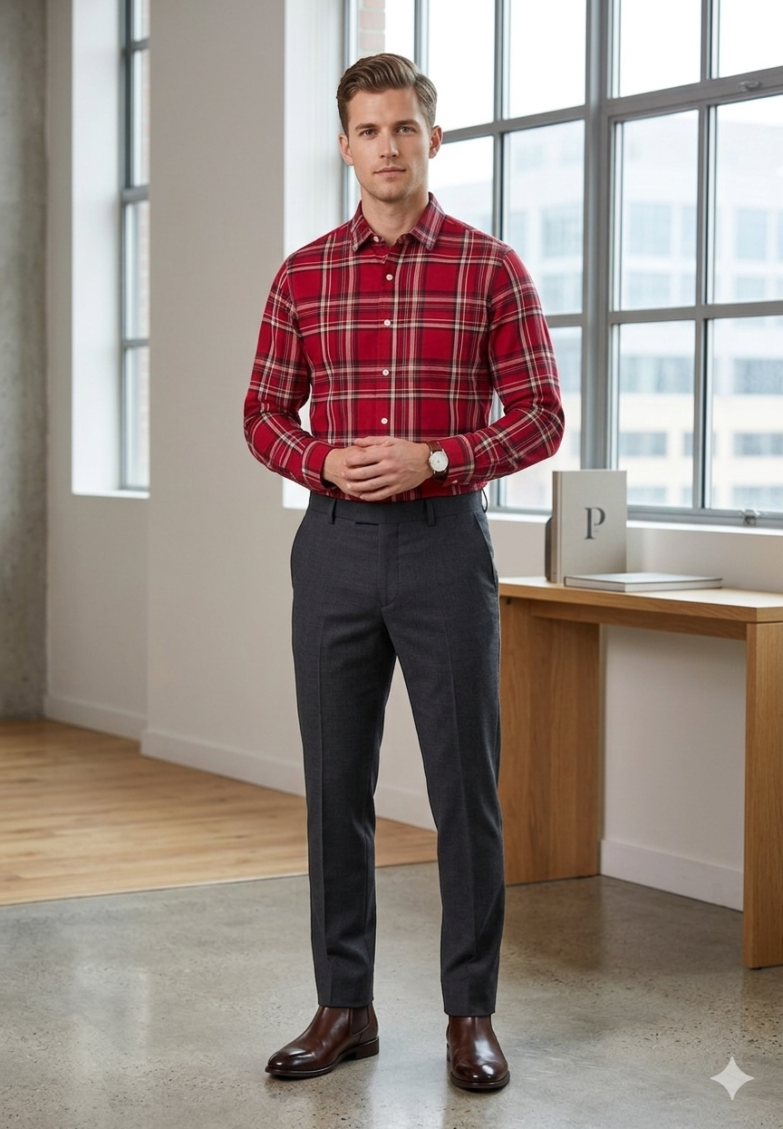 Men’s Place Plaid Cotton Button Up Shirt