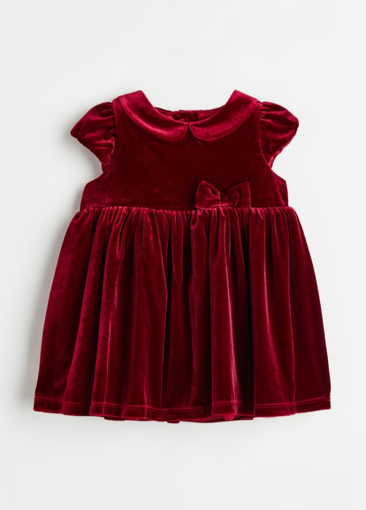 Baby Girls Bow Detailed Velour Dress by H&M