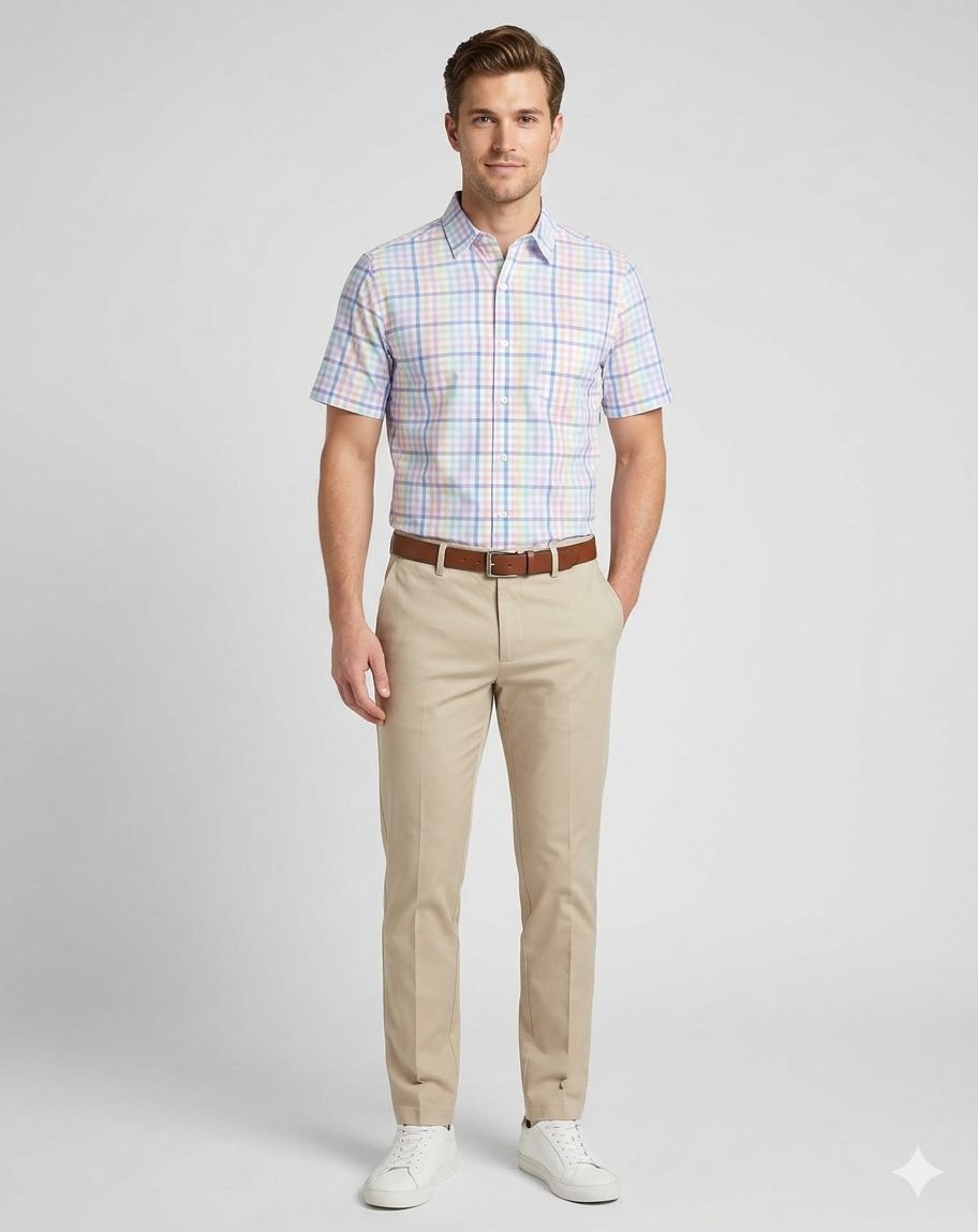 Men’s Place Gingham Cotton Poplin Button Up Shirt.