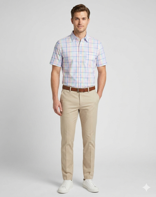 Men’s Place Gingham Cotton Poplin Button Up Shirt.