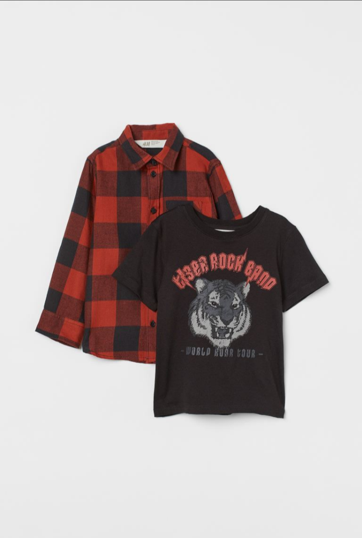 Boys 2-piece Cotton T-shirt and Shirt by H&M
