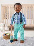 Baby Boys Plaid Poplin 4-piece Set— Size 6-12 Months.
