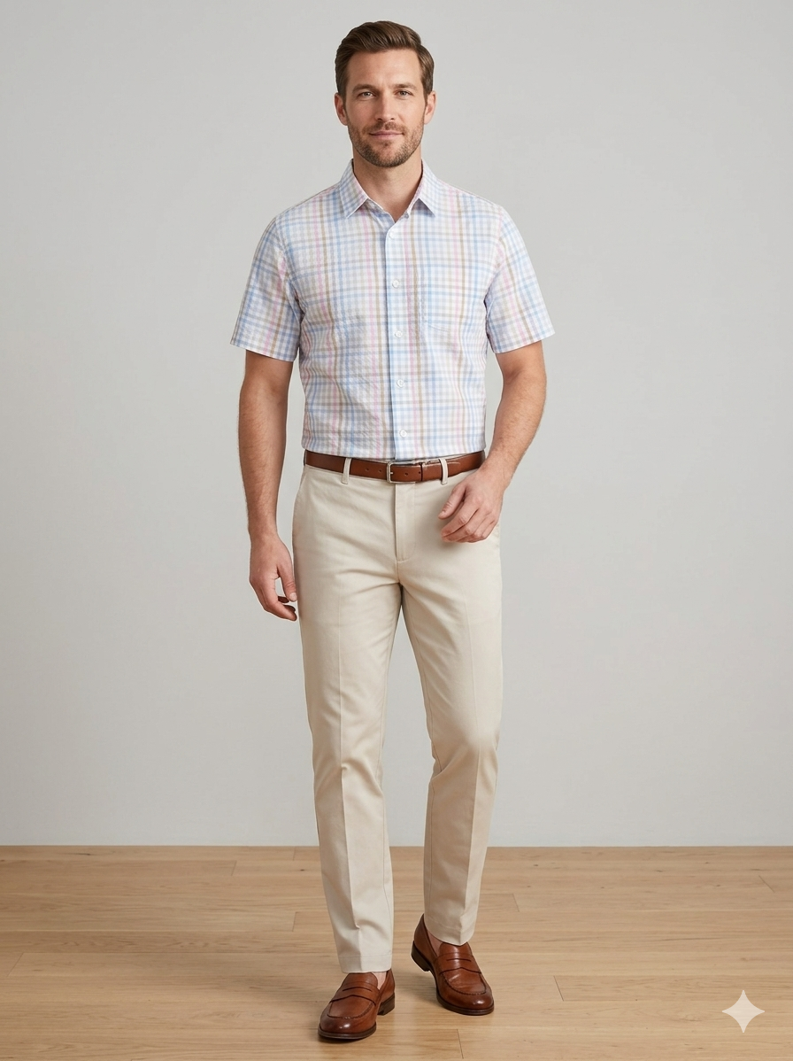Men’s Place Gingham Poplin Short Sleeve Shirt.