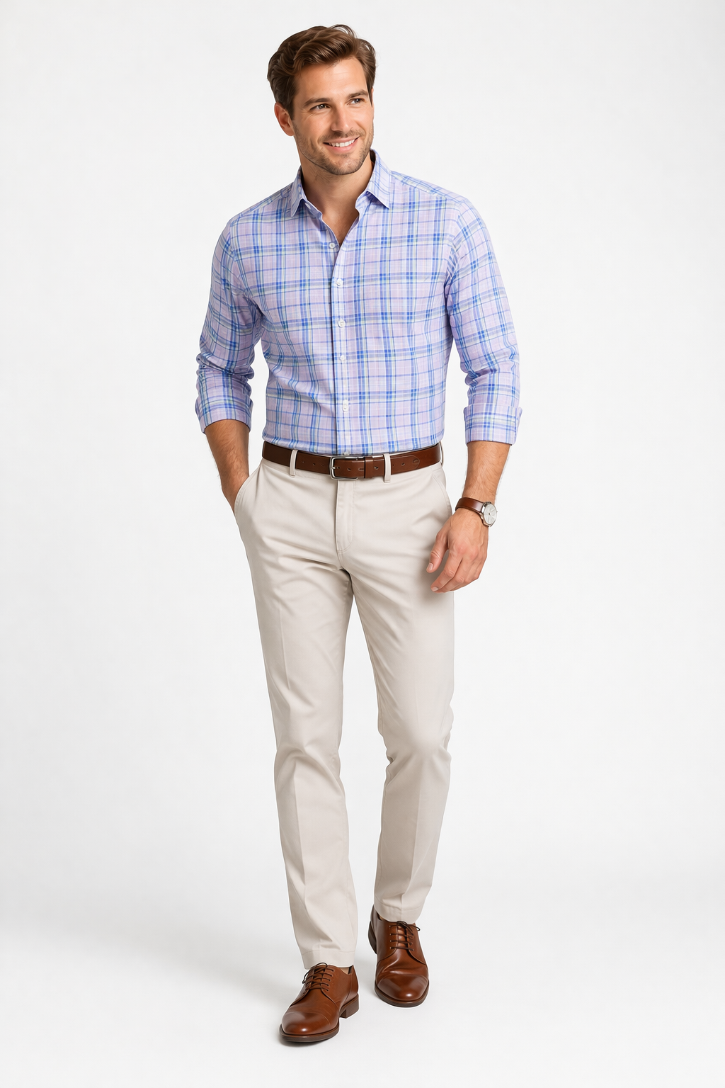Men’s Place Plaid Poplin Button Up Shirt.