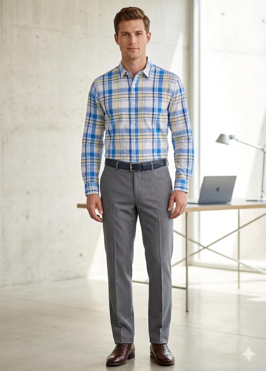 Men’s Place Plaid Cotton Poplin Button Up Shirt