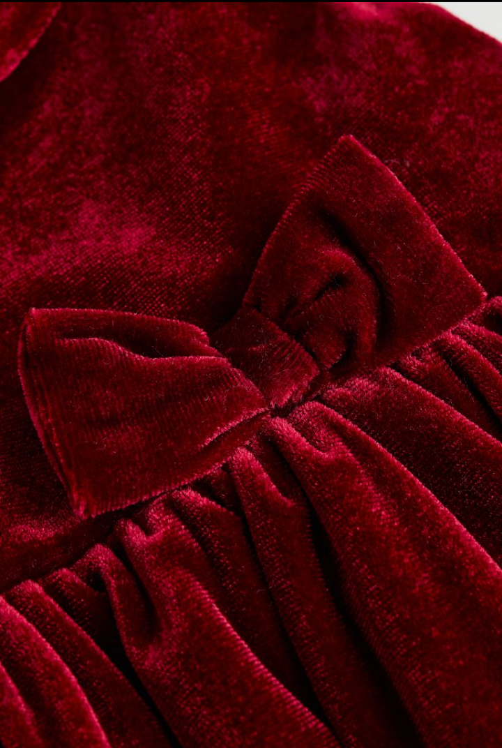 Baby Girls Bow Detailed Velour Dress by H&M