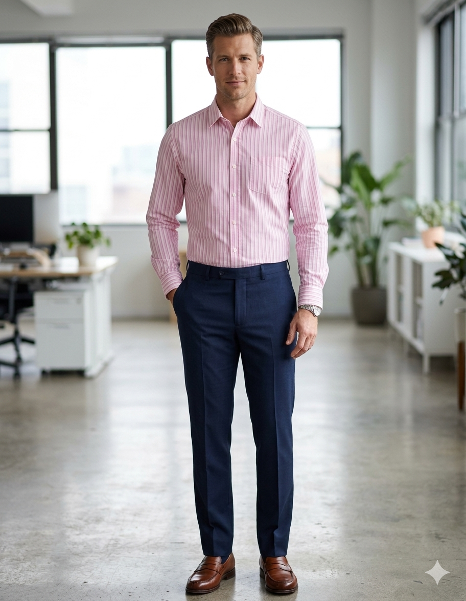 Men’s Place Striped Cotton Poplin Button Up Shirt