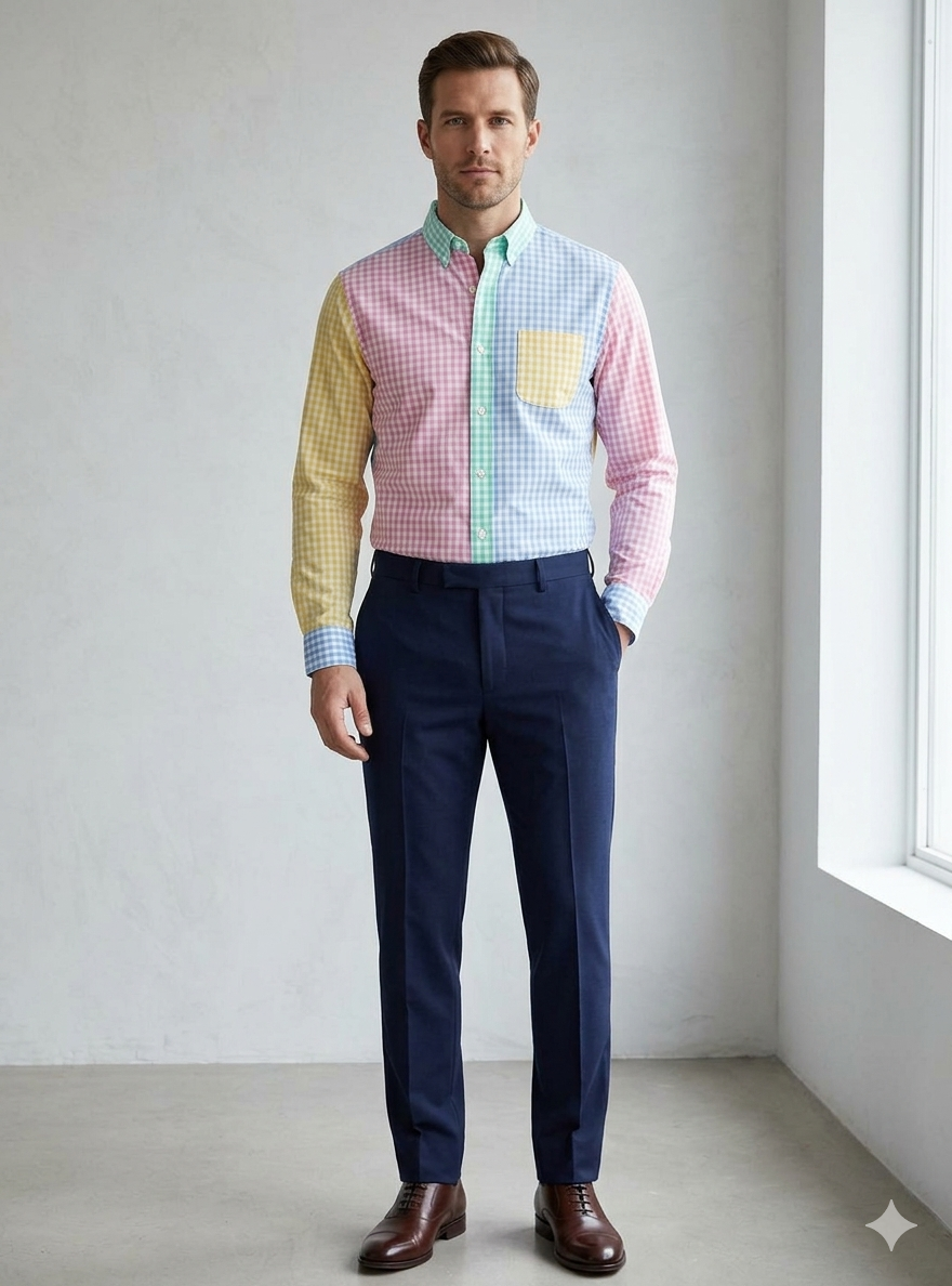Men’s Gymboree Gingham Colourblock Cotton Poplin Button Up Shirt