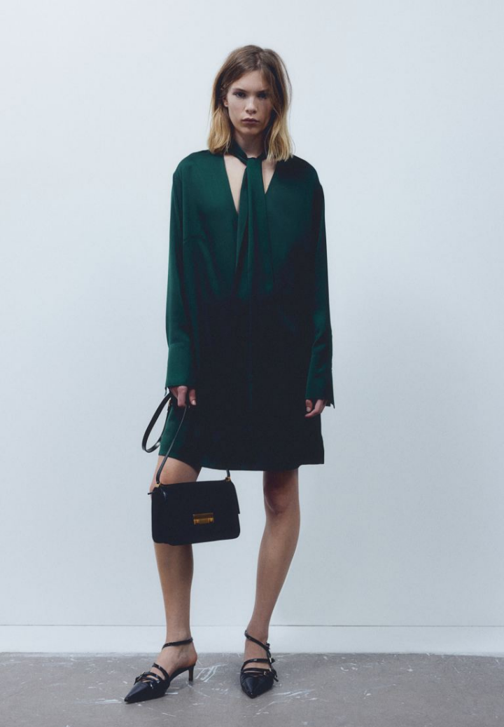 Women's V-Neck Satin Dress by H&M